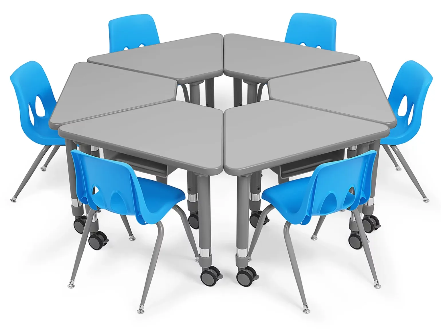 Flex-Space Mobile Wedge Student Desk with Book Box - Gray