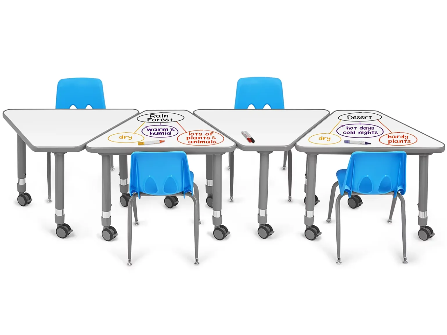 Flex-Space Write & Wipe Mobile Wedge Student Desk