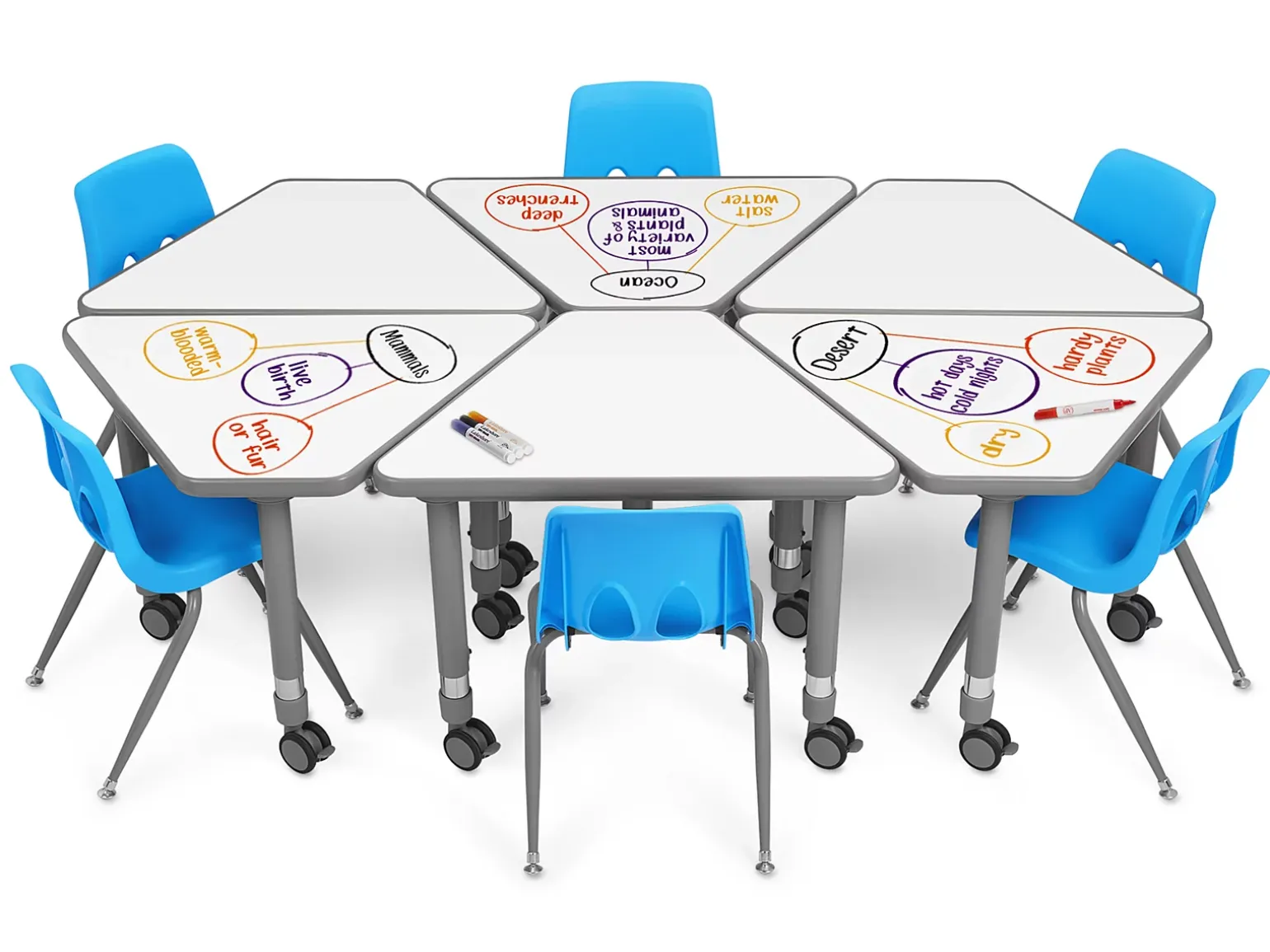 Flex-Space Write & Wipe Mobile Wedge Student Desk