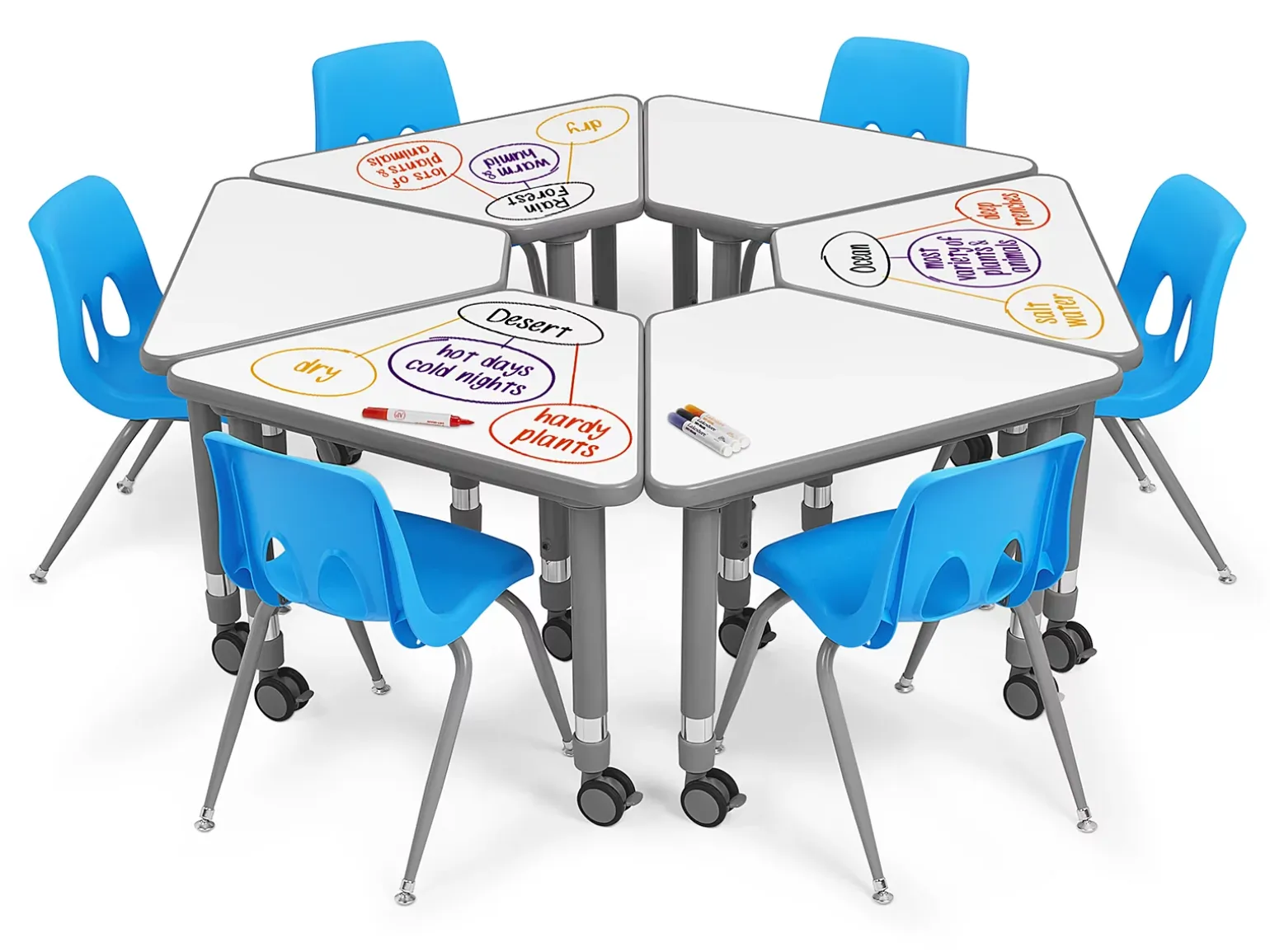 Flex-Space Write & Wipe Mobile Wedge Student Desk
