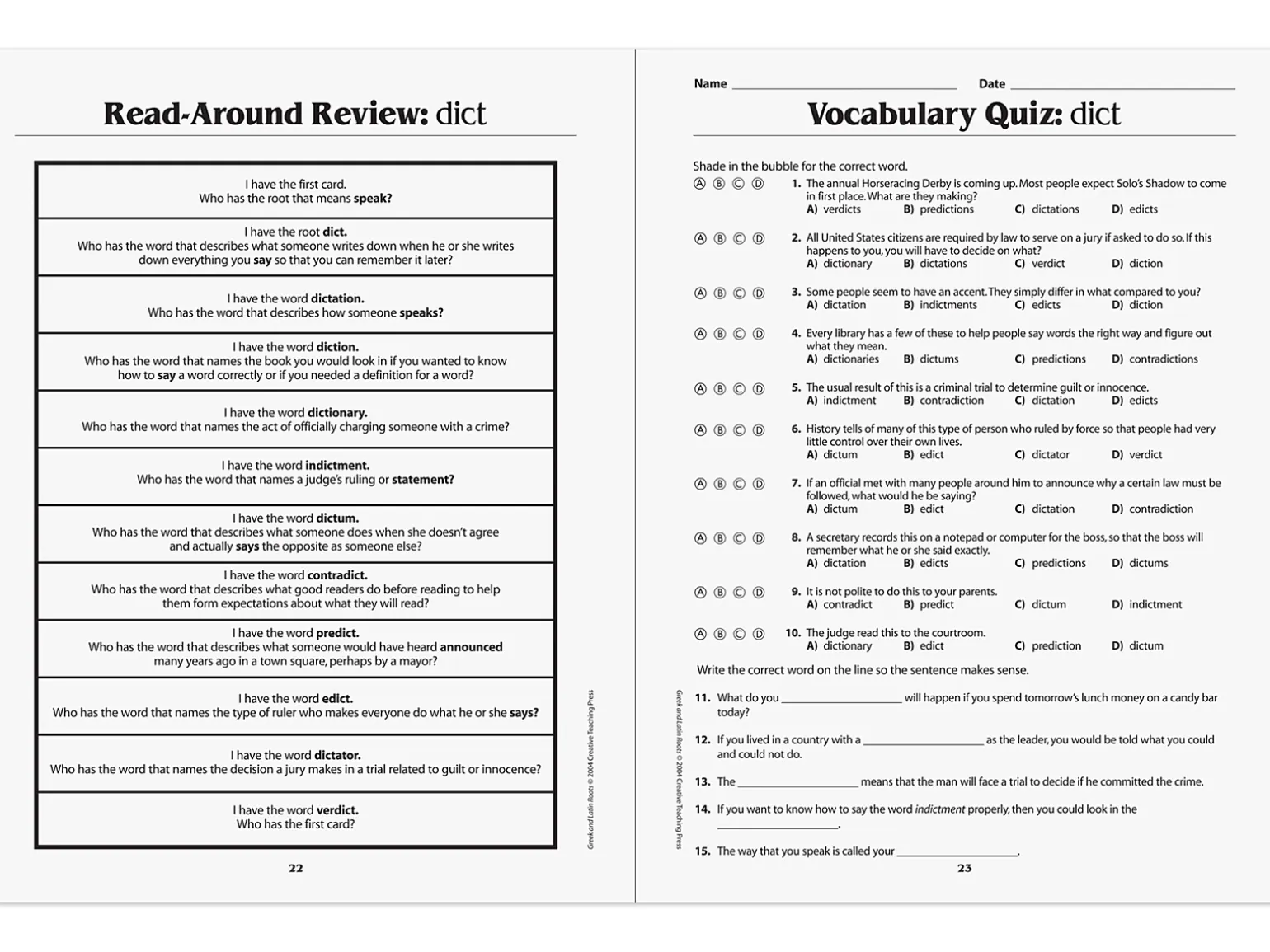 Greek & Latin Roots Workbook