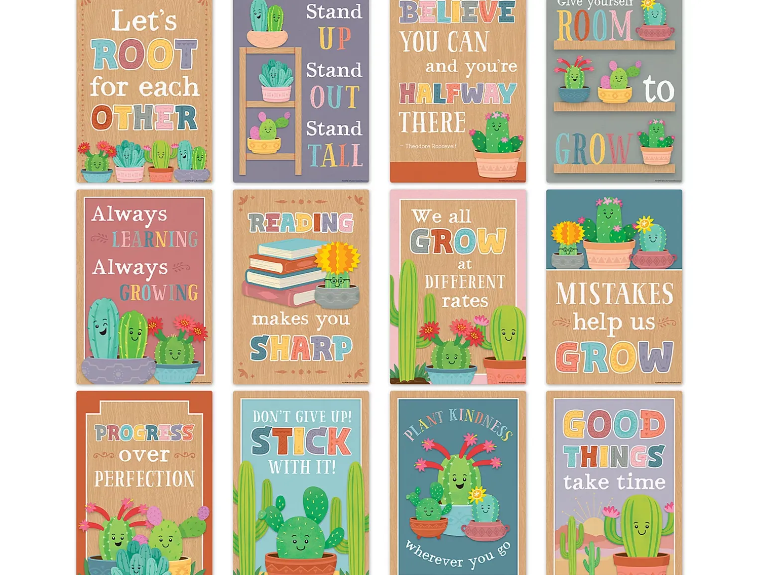 Happy Cactus Crew Motivational Small Poster Pack