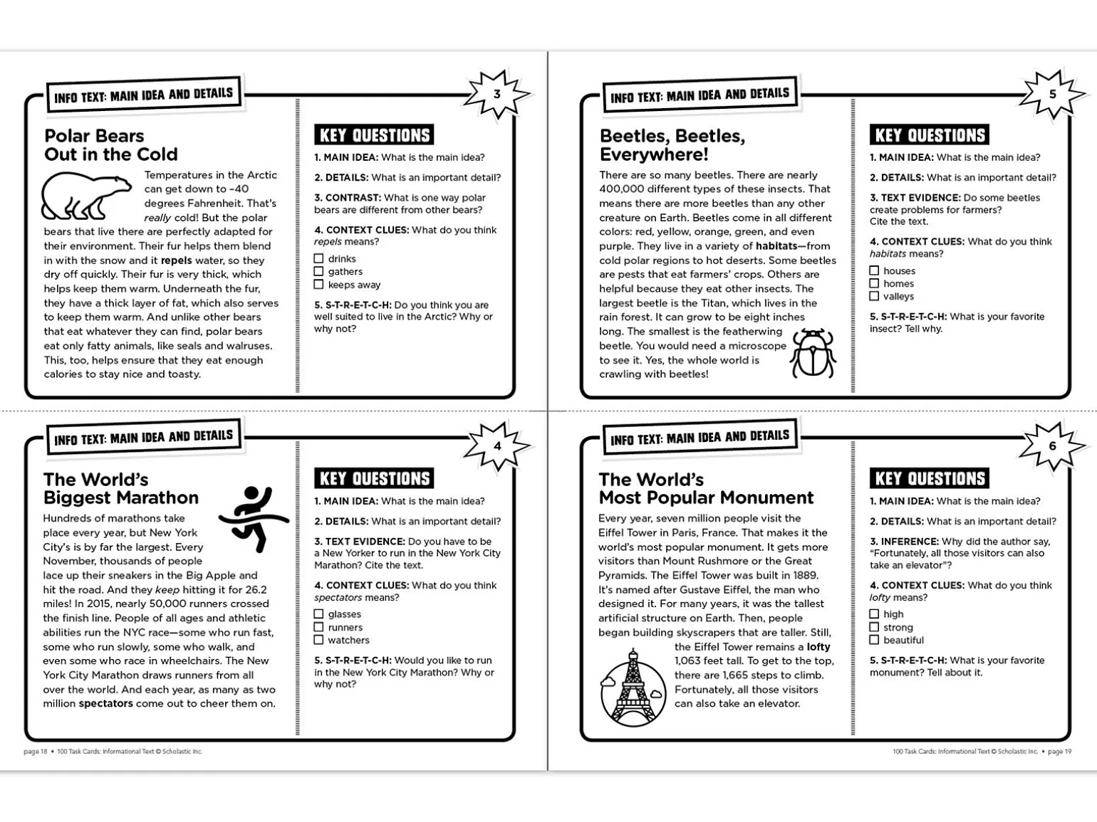 Informational Text 100 Task Cards Workbook