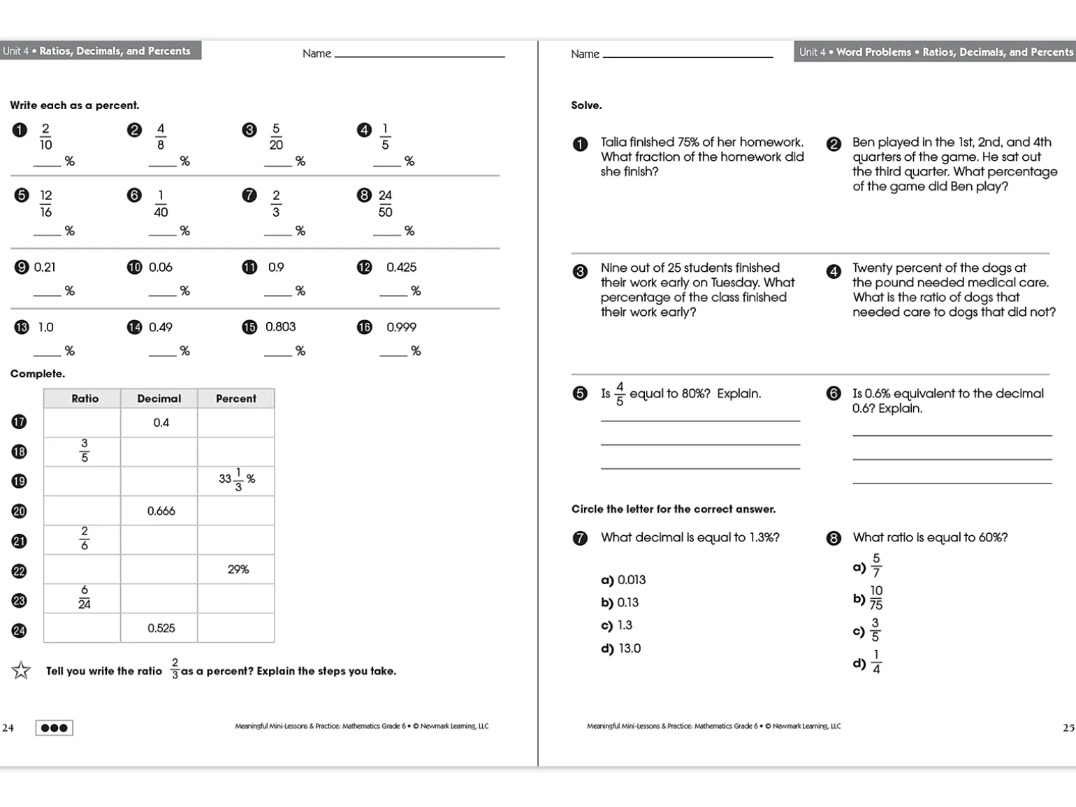 Mathematics Workbook - Gr. 6
