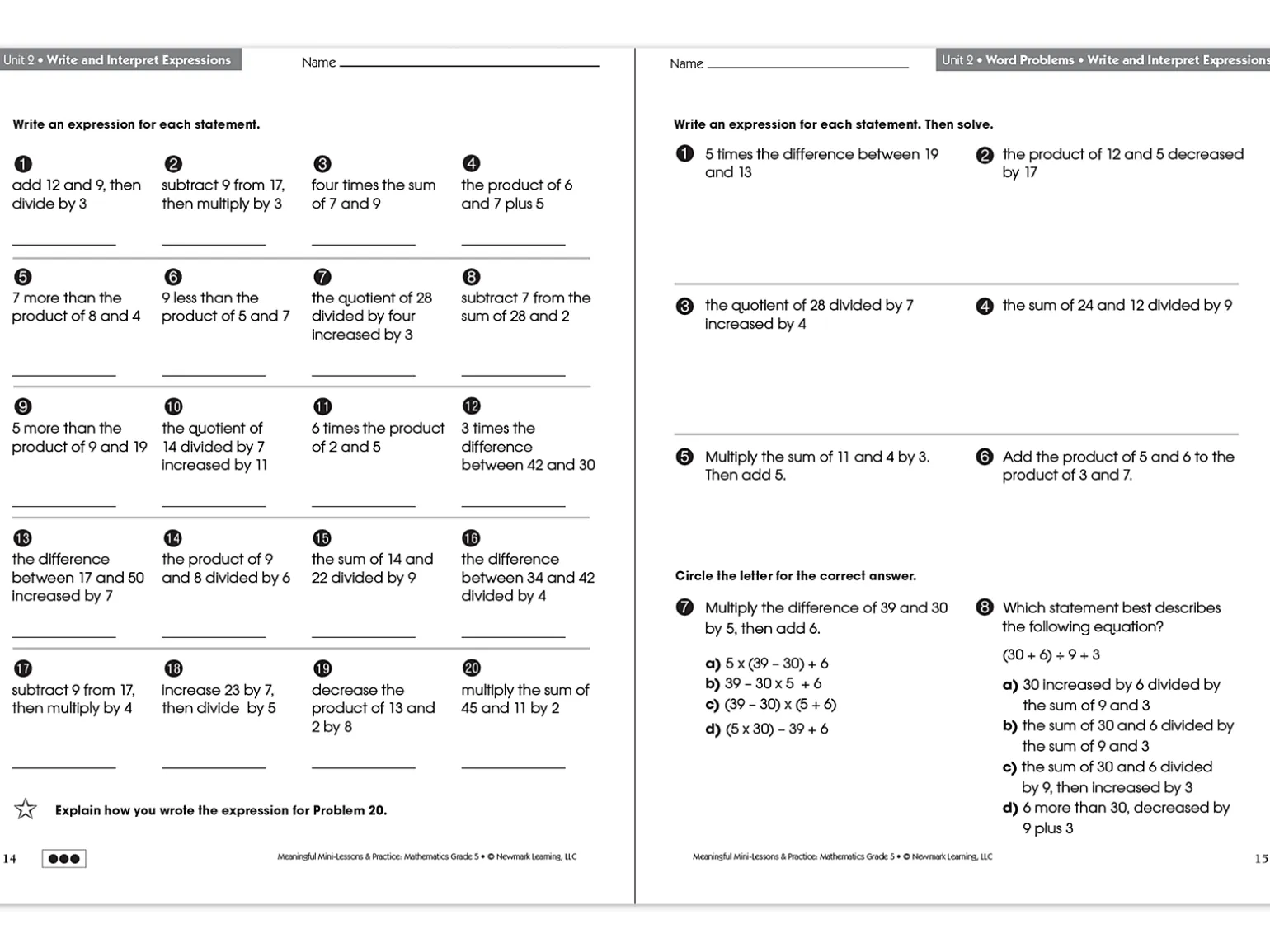 Mathematics Workbook - Gr. 5