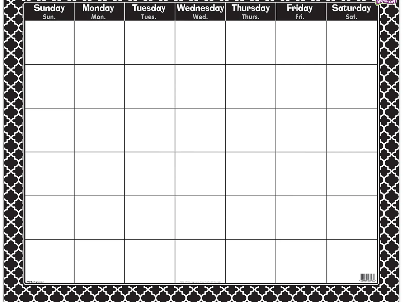 Moroccan Print Write & Wipe Classroom Calendar
