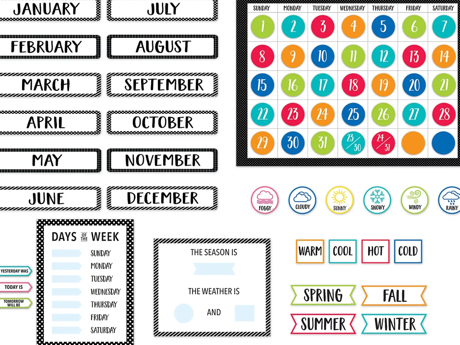 Pop of Color Calendar Bulletin Board Set