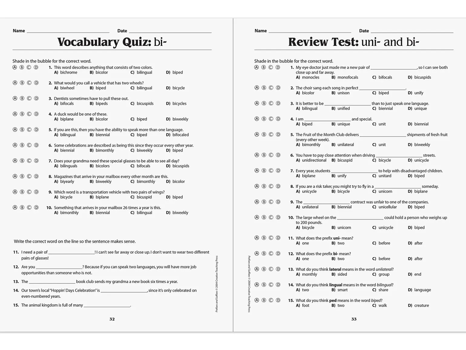 Prefixes & Suffixes Workbook