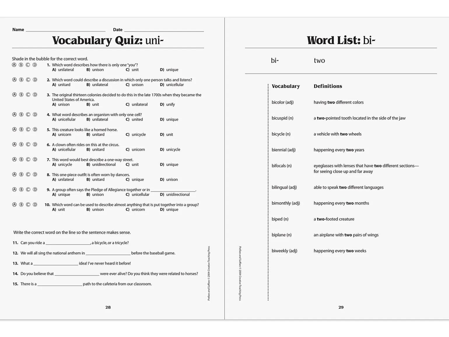 Prefixes & Suffixes Workbook