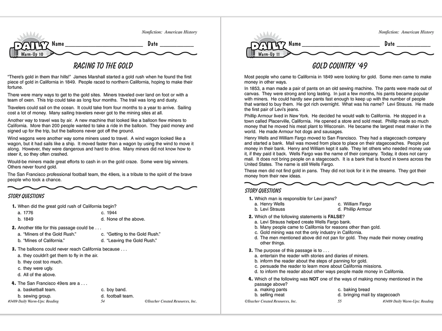 Reading Daily Warm-Ups Workbook - Gr. 3