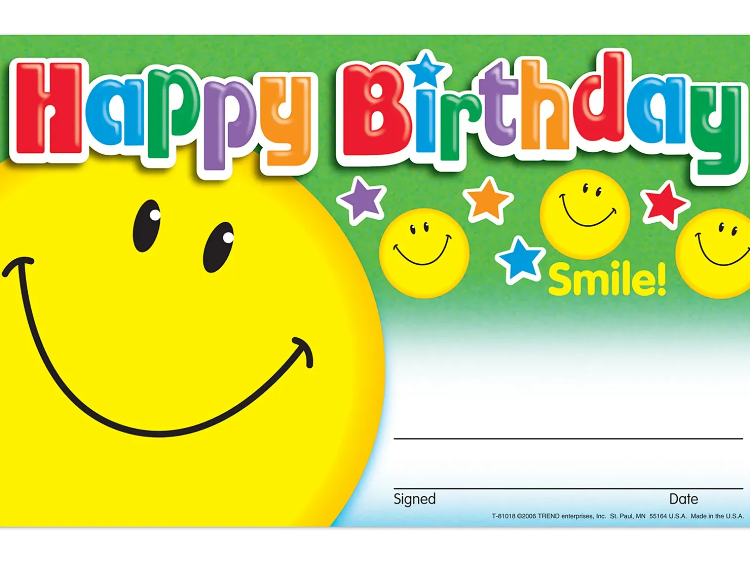Smile! Birthday Certificates